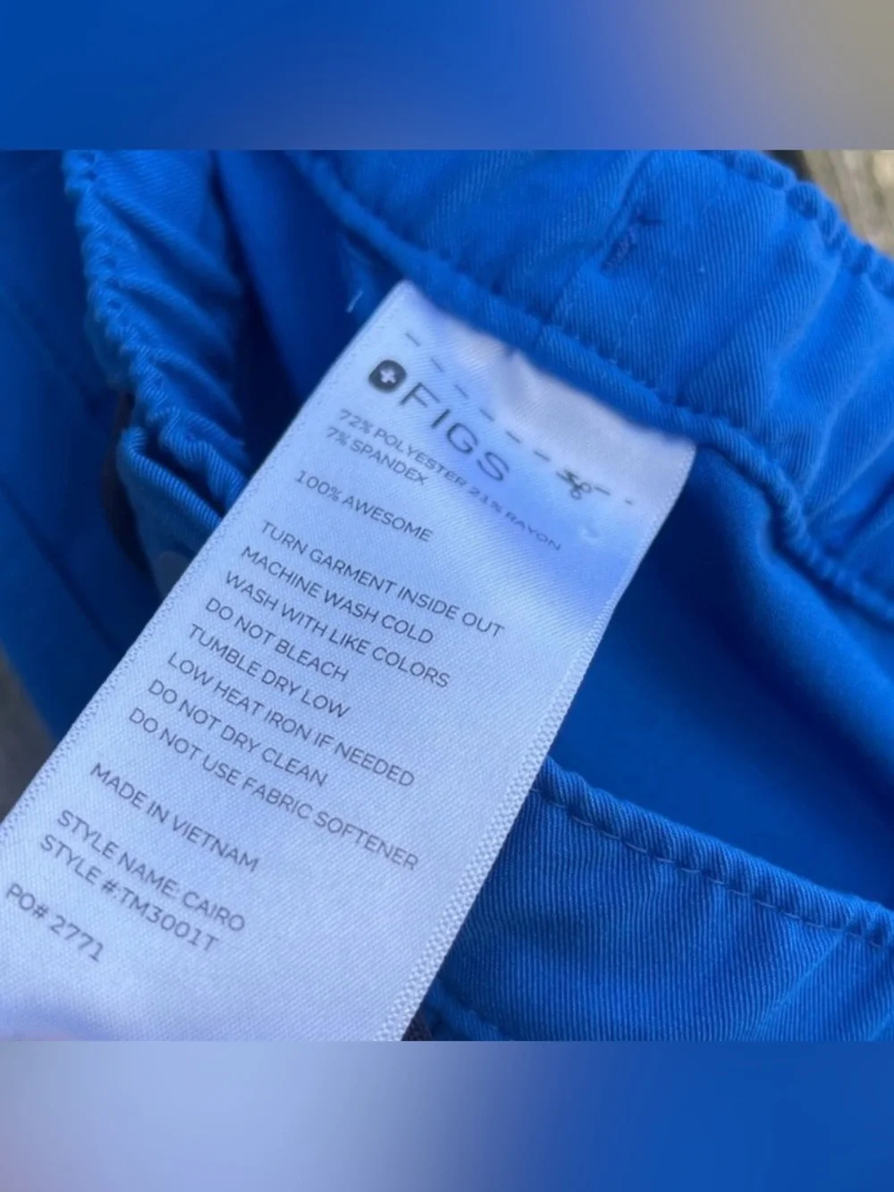 FIGS Men’s Cairo Cargo Scrub Pants Medium Tall Blue Straight Leg Medical
